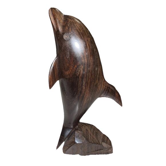Dolphin Wooden Hand Carved 8x3.5” Statue Figurine Sculpture Beachy Home Decor - Picture 3 of 6